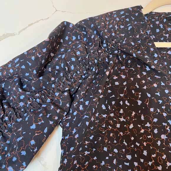 COS drawstring sleeve V neck cotton blouse navy  Sz 6 - Picture 8 of 11